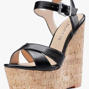 Castamere Black Platform Wedge High Heel Sandals Size 9.5 Ankle Strap New